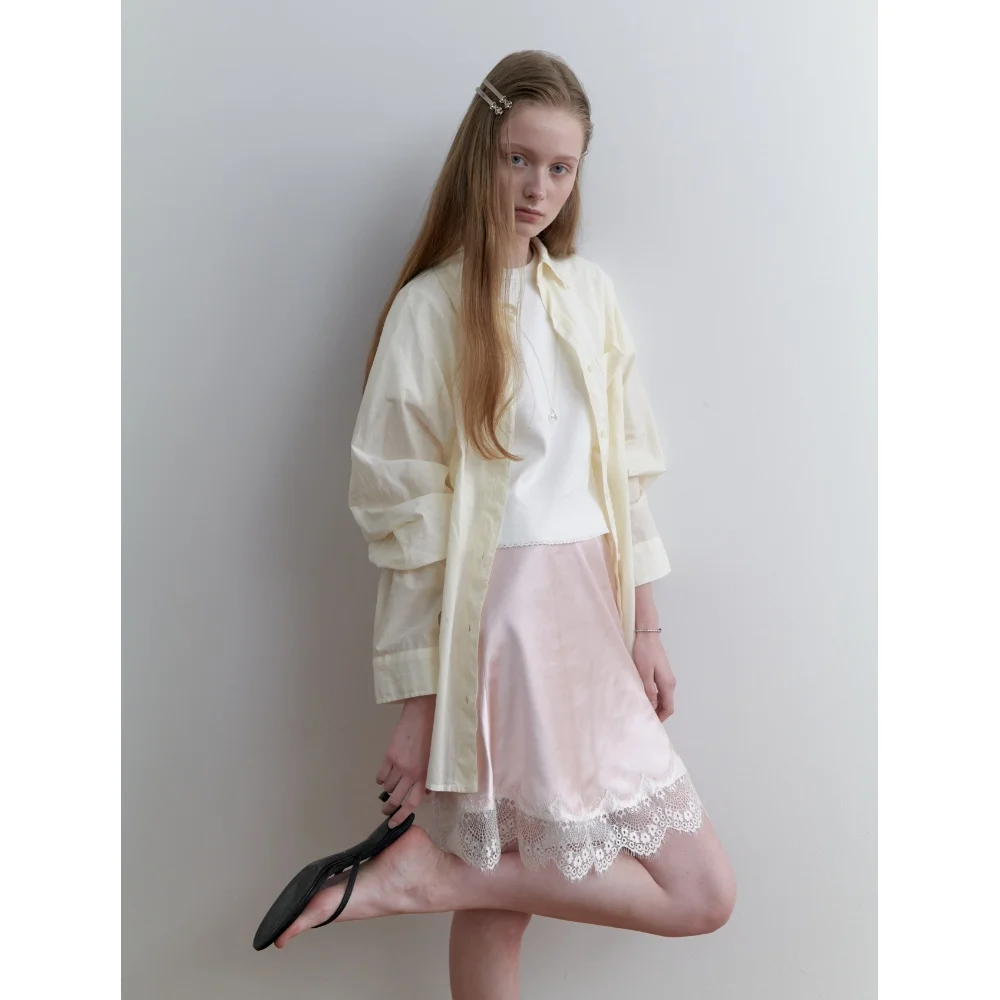 Vintage Lace Satin Midi Skirt_Peach Pink (L251MSK010)