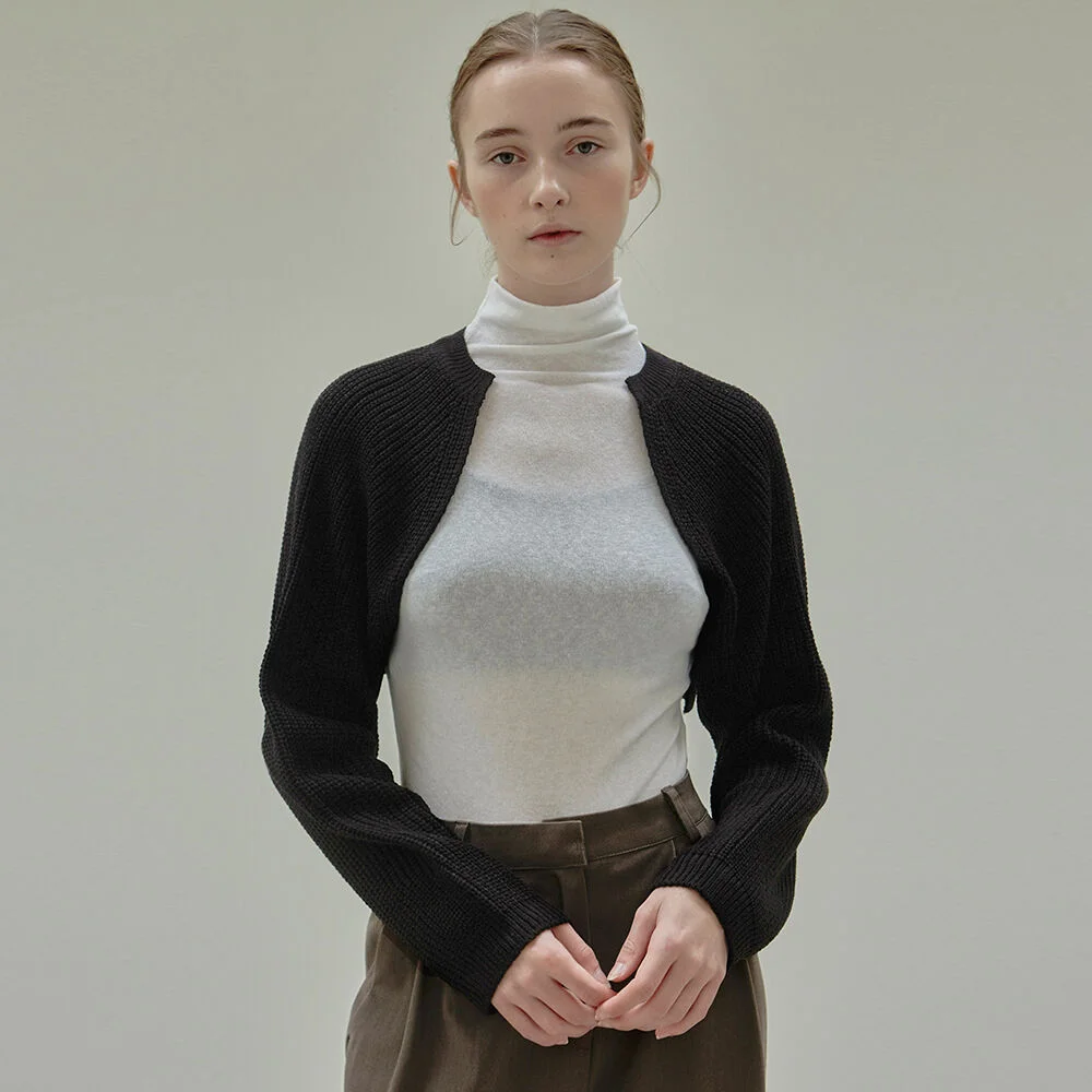 RIBBED KNIT BOLERO_BLACK