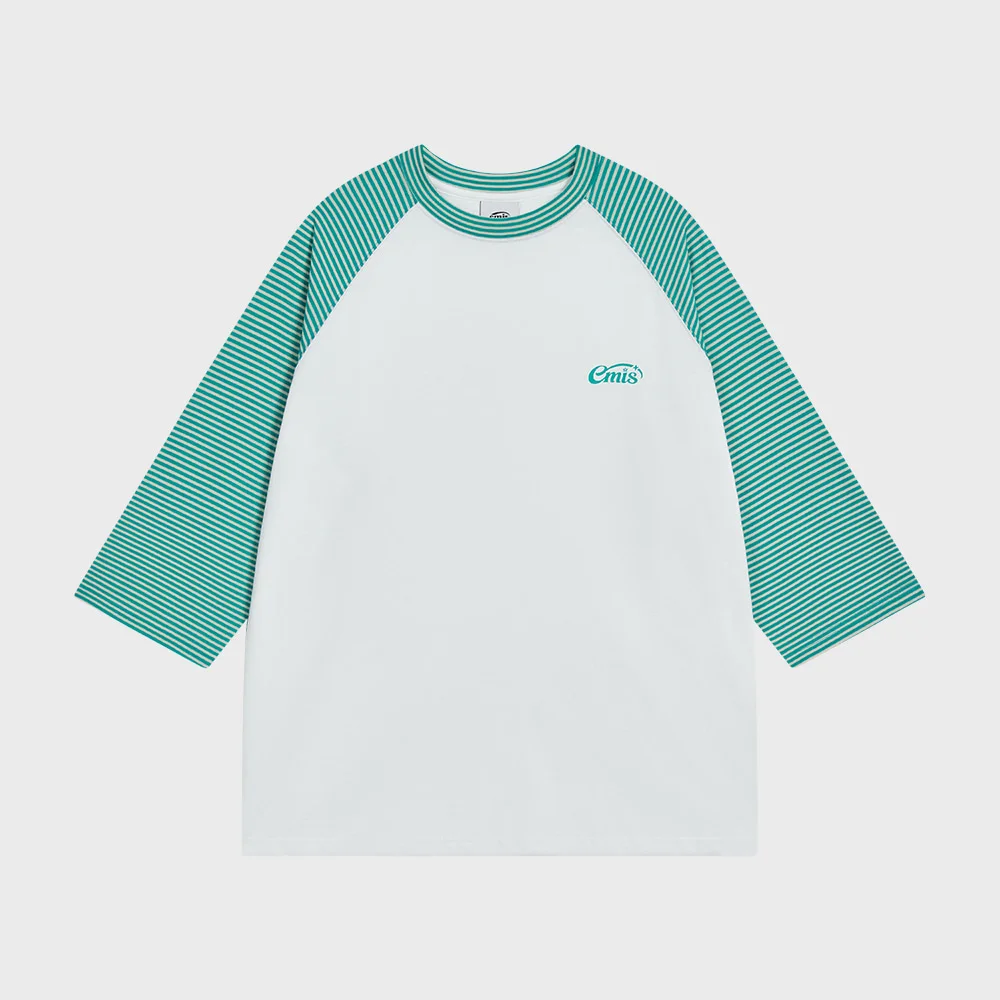 STRIPE RAGLAN SLEEVE T-SHIRT-GREEN