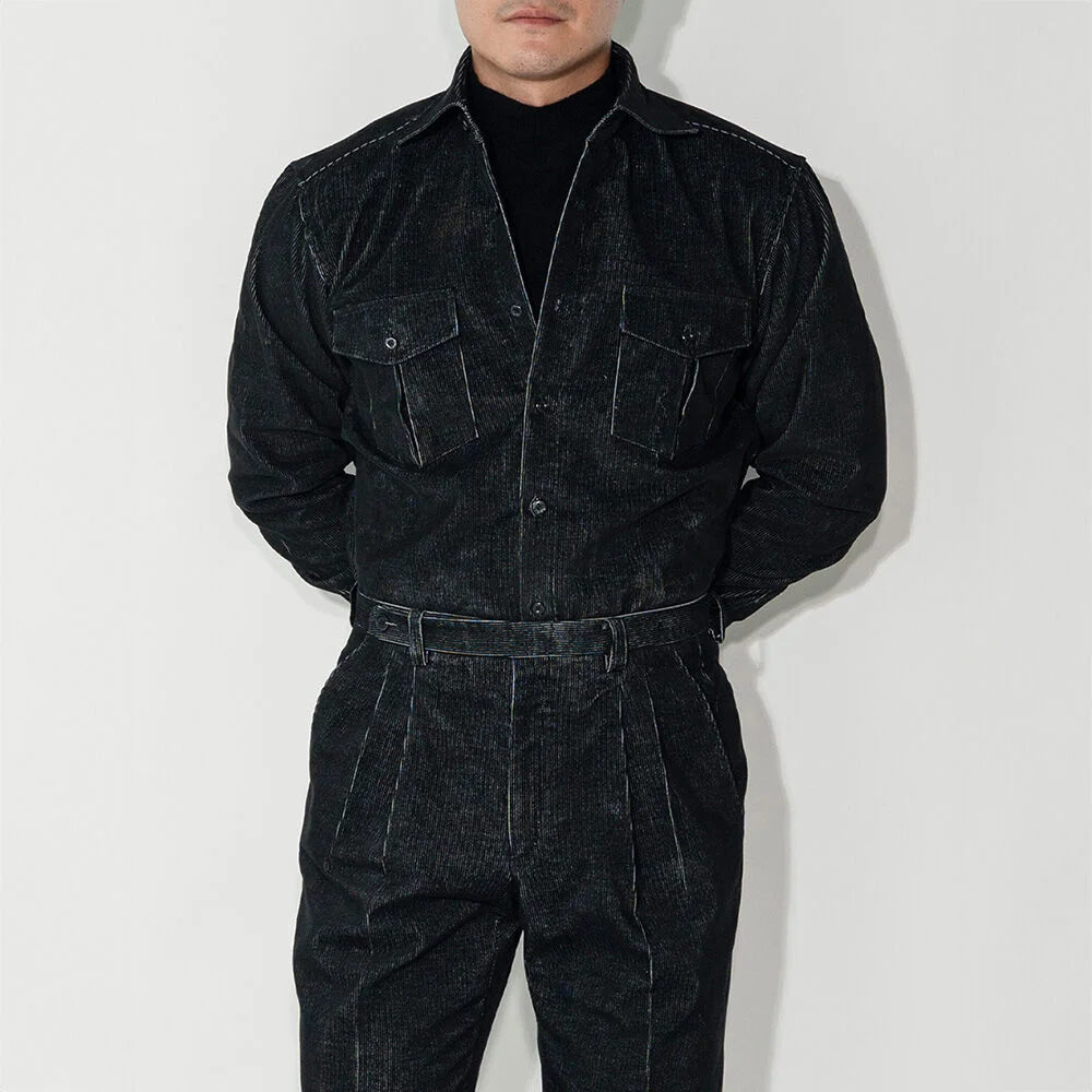 ALCSH017 雙口袋 牛仔 燈芯絨 襯衫_black