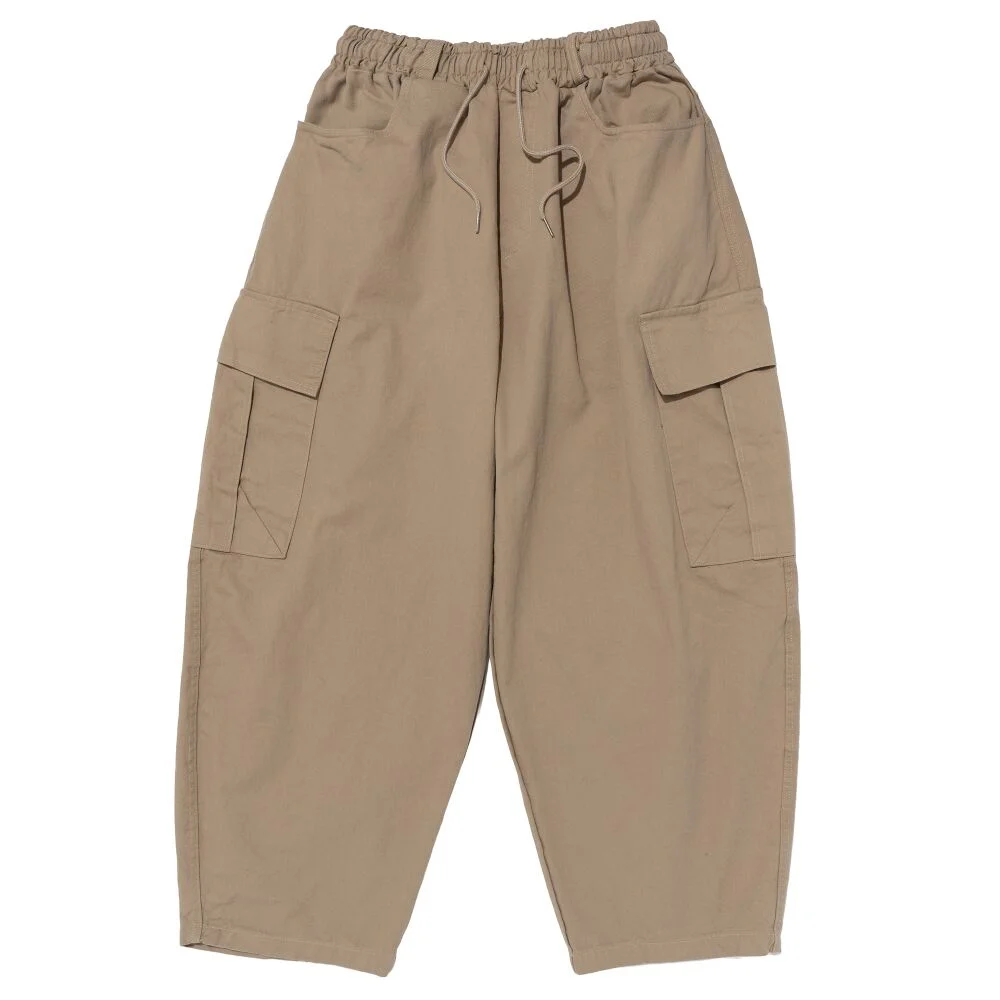 WASHED COTTON CURVED BIG CARGO PANTS (BEIGE)