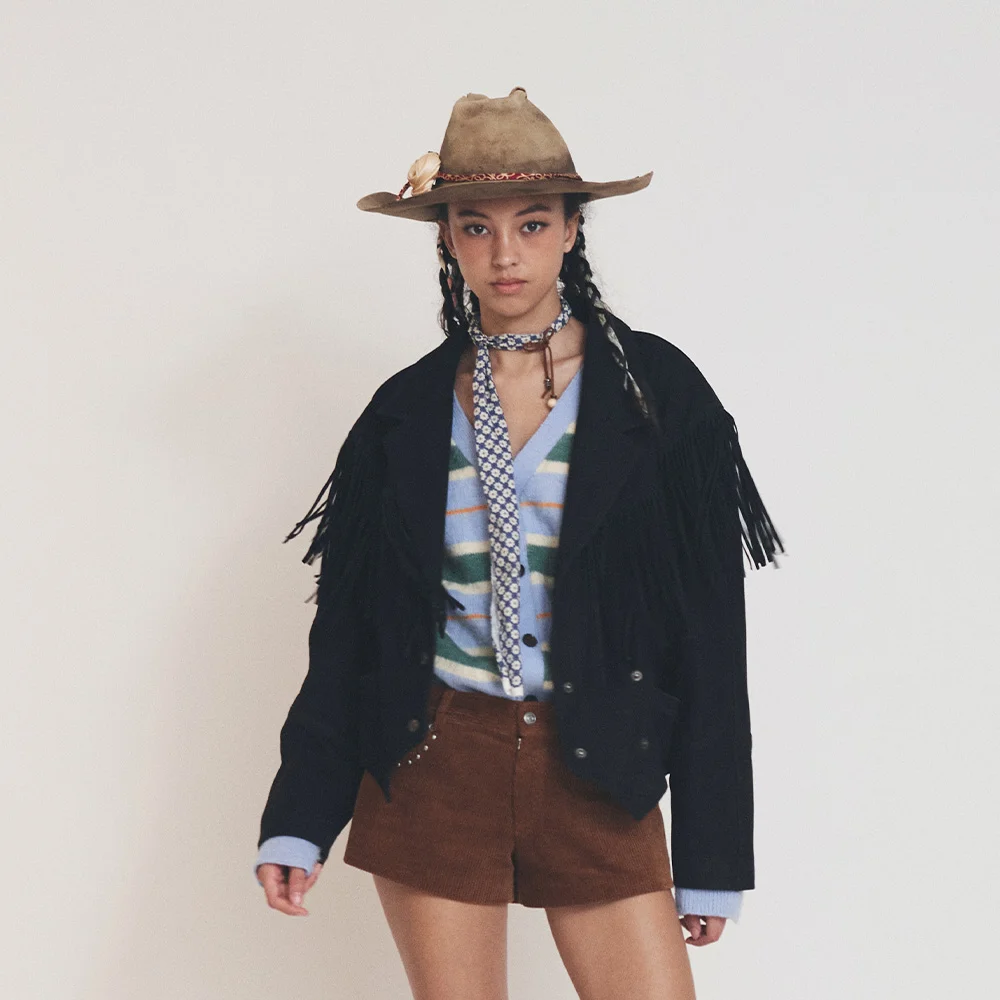 NUBUCK FRINGE JACKET NAVY