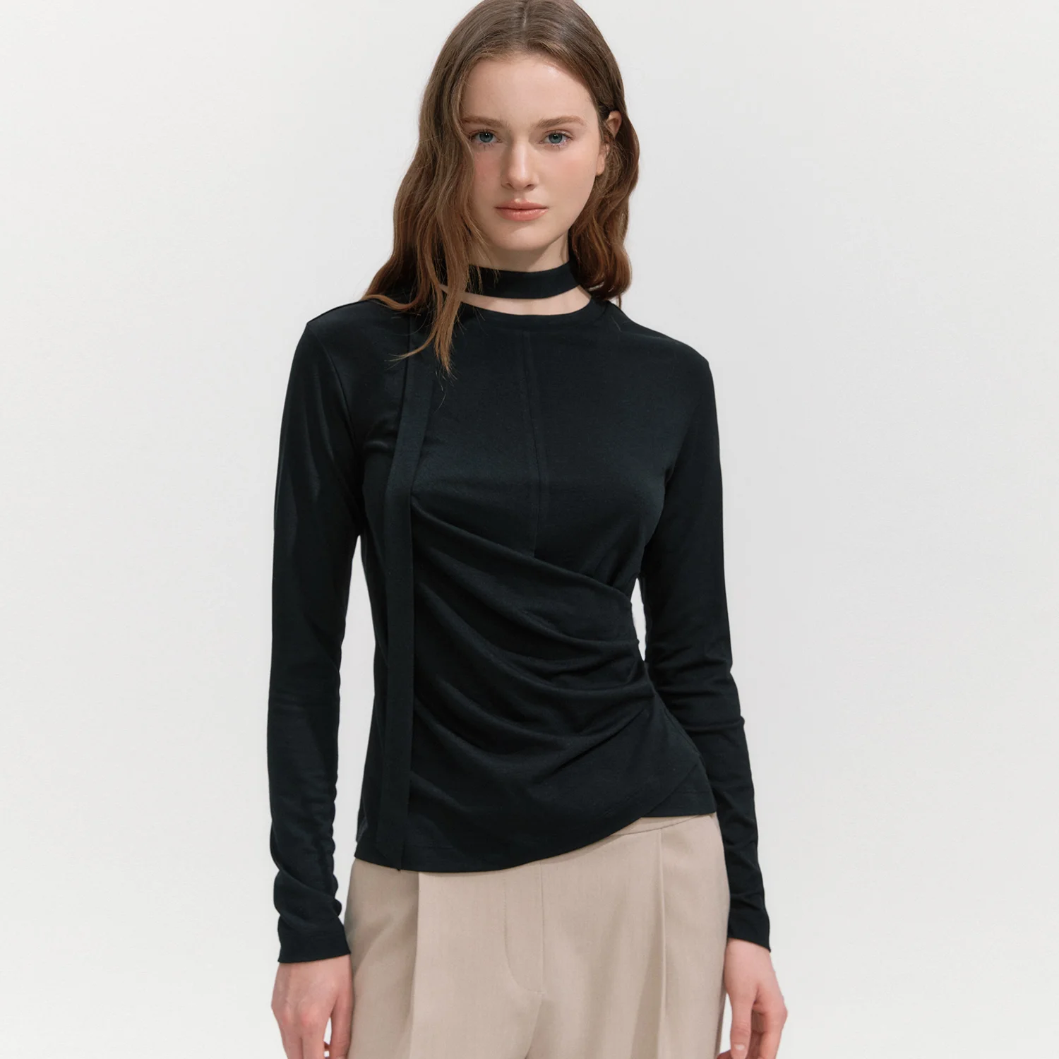 Twist Draped T-shirts BLACK