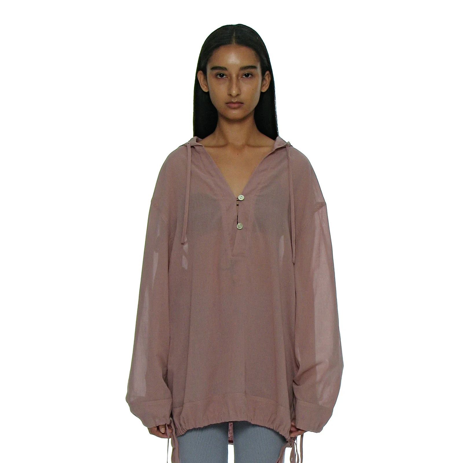 SHEER HOODED TUNIC TOP_PURPLE BEIGE