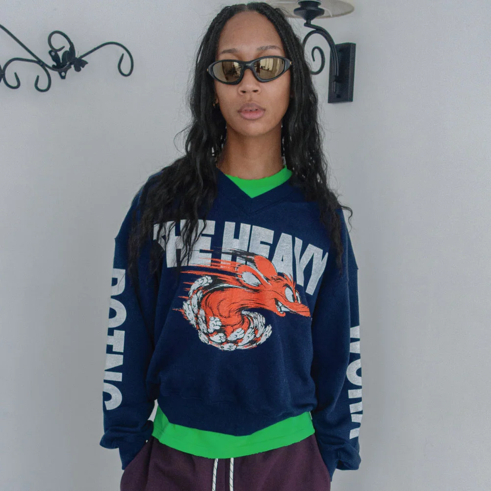 THE HEAVY WORK V-NECK SWEATSHIRT-NAVY