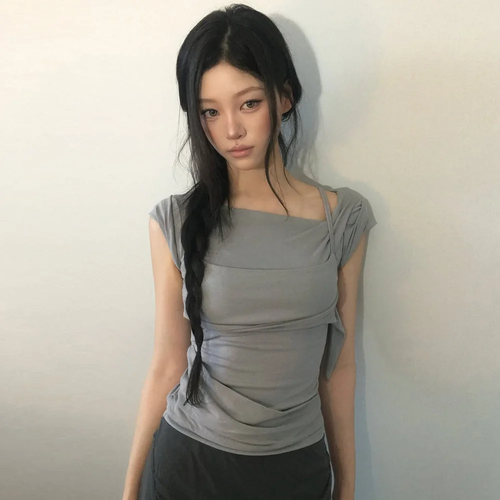 Layered Bustier T-Shirt (FL-108_Gray)