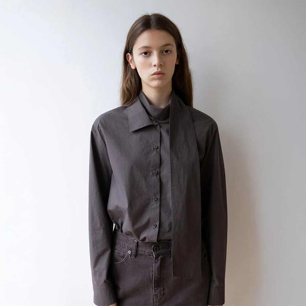 Unbalanced Tie-Collar Blouse B909_93