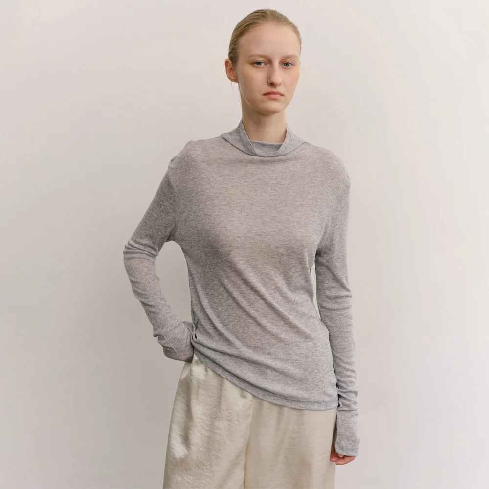 WARM SHEER LOOSE TOP_MELANGE GREY