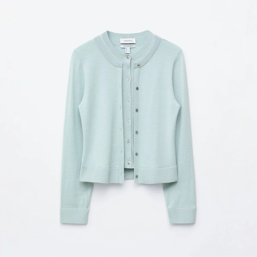 雙 層次 羊毛 開襟外套 (Light Turquoise)
