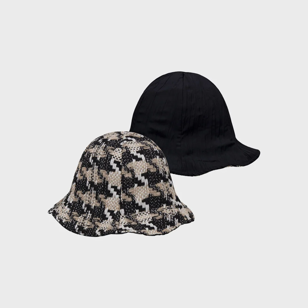 REVERSIBLE TWEED TULIP HAT BLACK