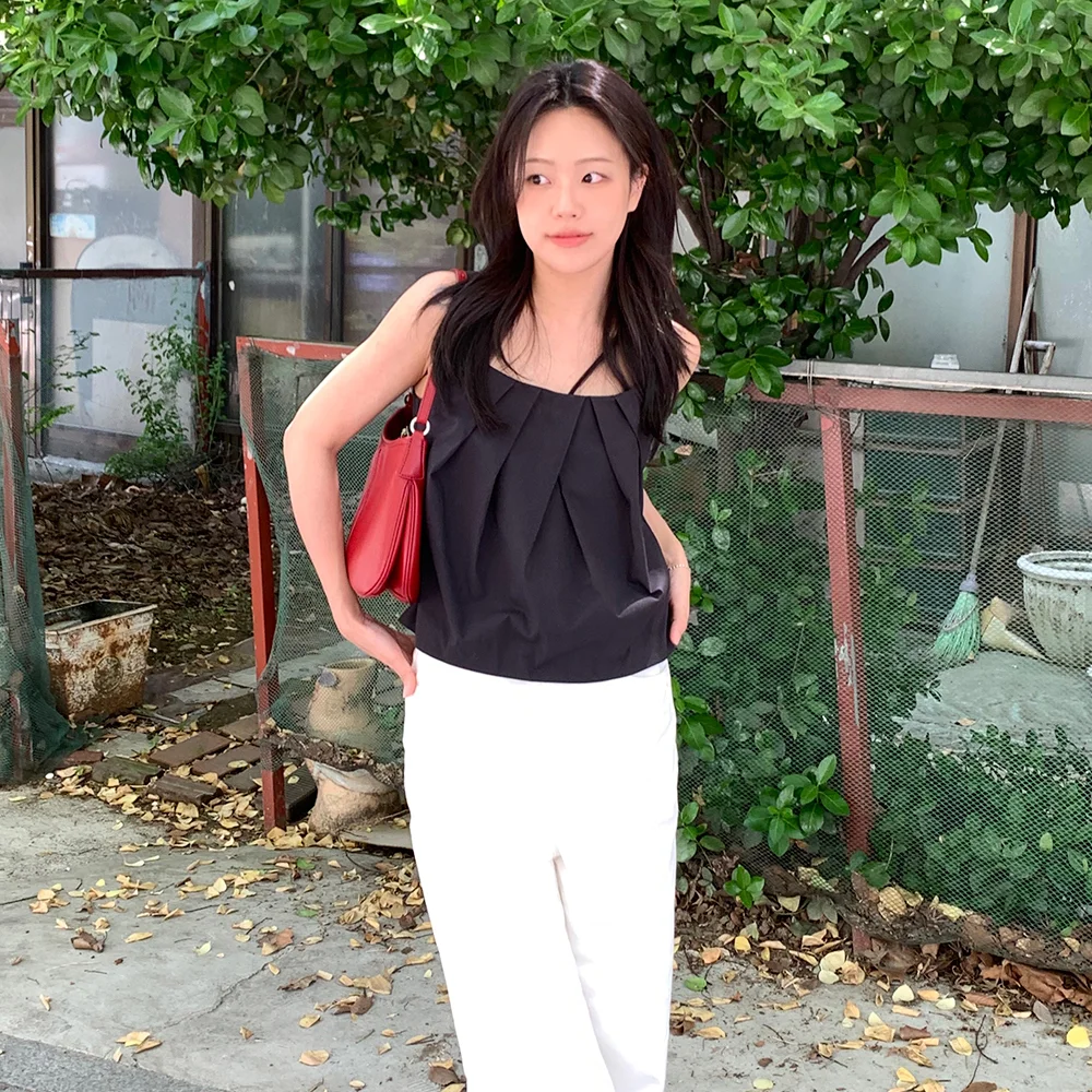 Eve 褶 翻摺 無袖 雪紡衫_深 灰色 / EVE TUCK FOLDED SLEEVELESS BLOUSE_DARK GREY
