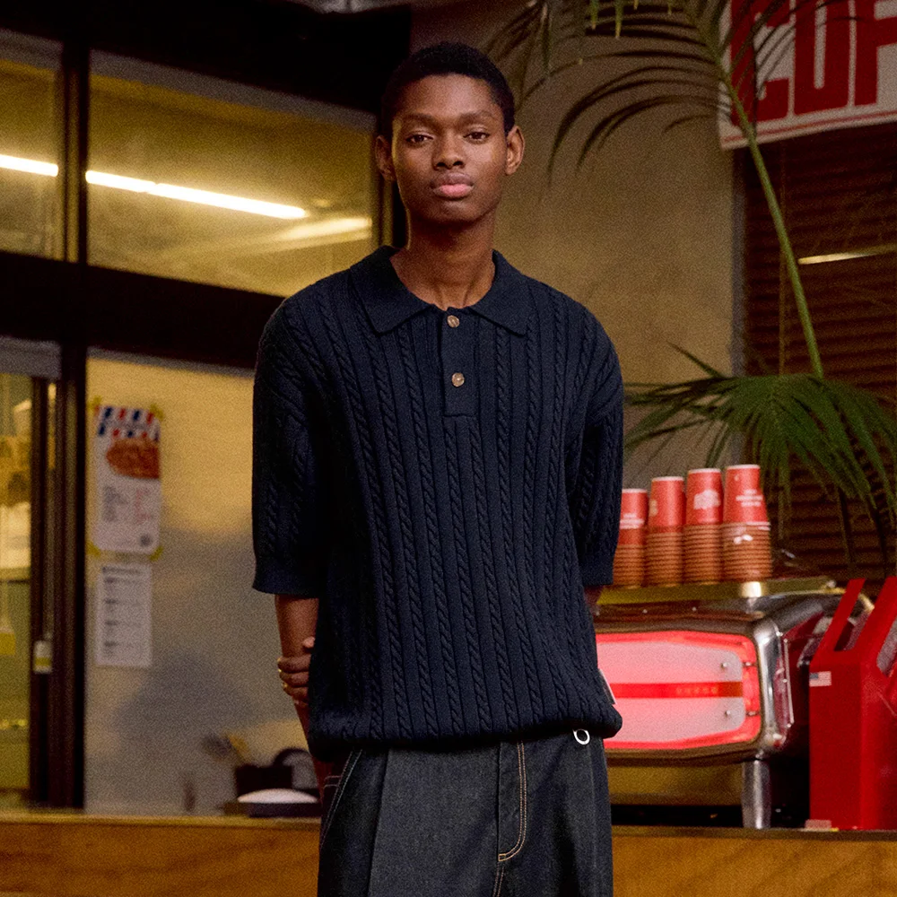 Washed Cable Sweater (DARK NAVY)