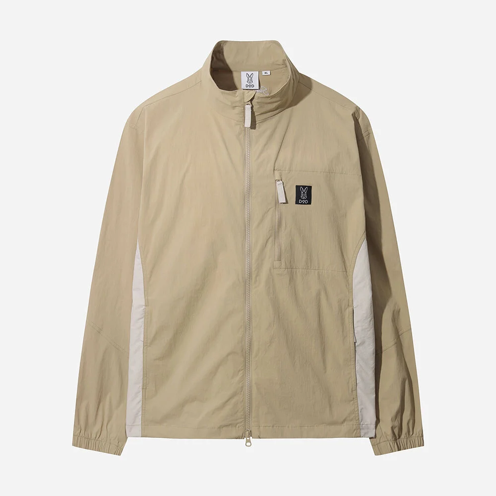 Stand Neck 單層 撞色 外套(TAN)