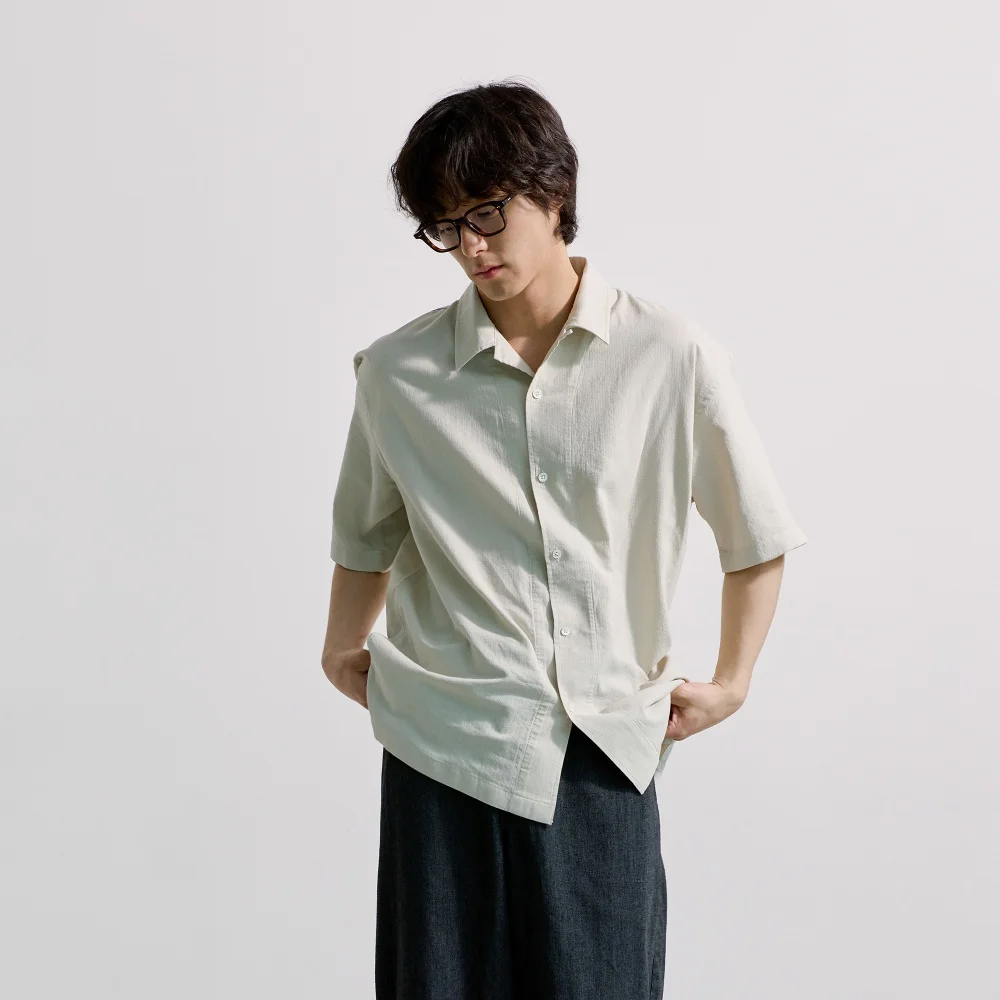 LOOSED HERRINGBONE HALF SHIRT