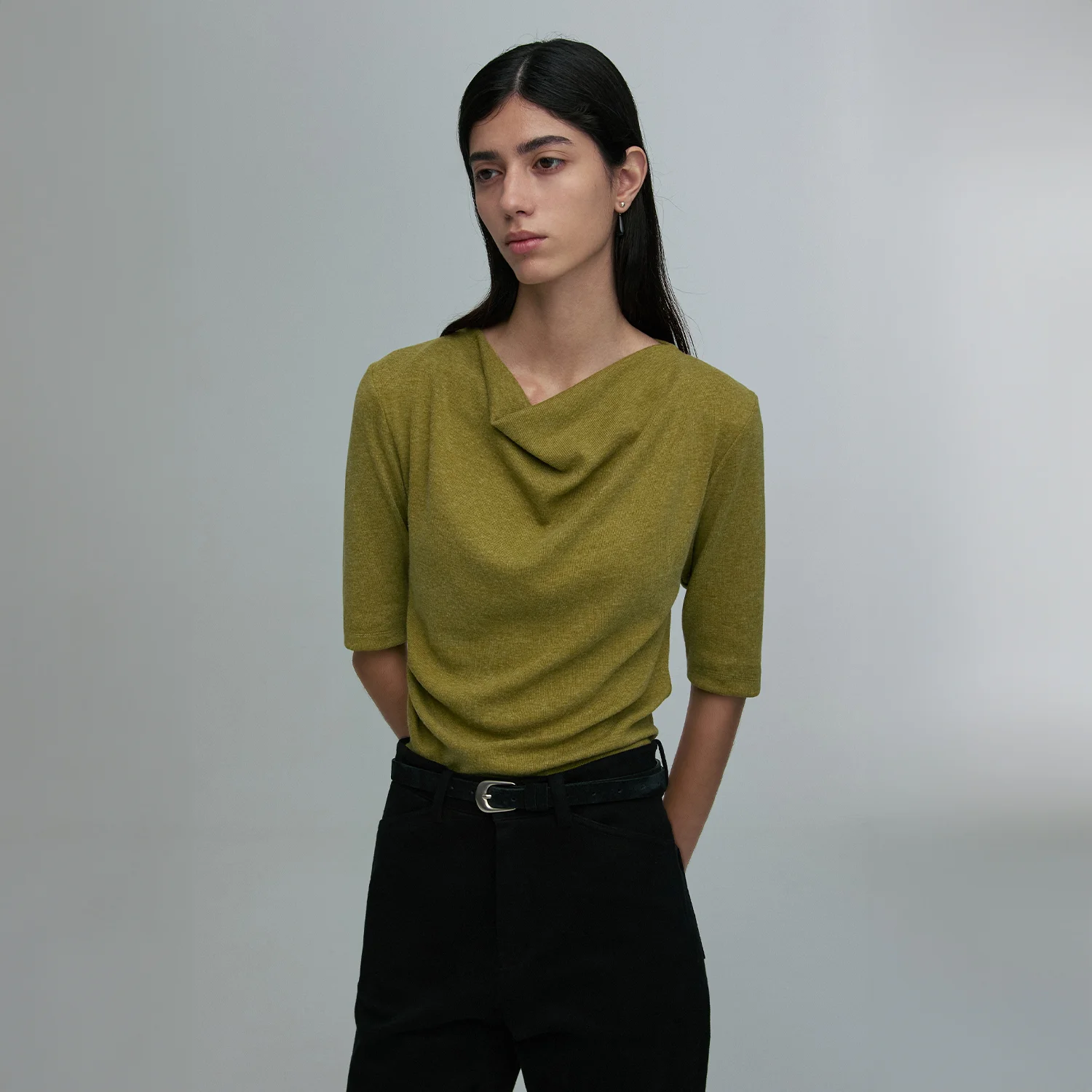 COWL-NECK HALF-SLEEVE TOP AVOCADO