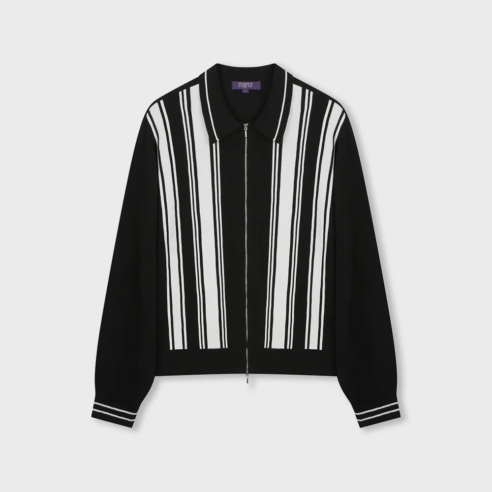 POLO STRIPE KNIT ZIP-UP BLACK