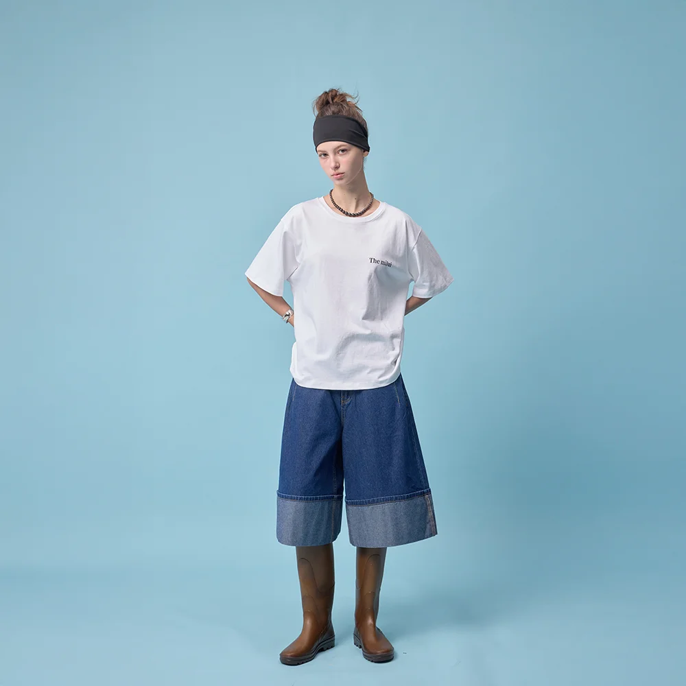 Wide Cuff Denim Shorts