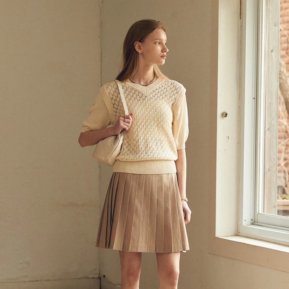 V-NECK JACQUARD KNIT(sand ivory)