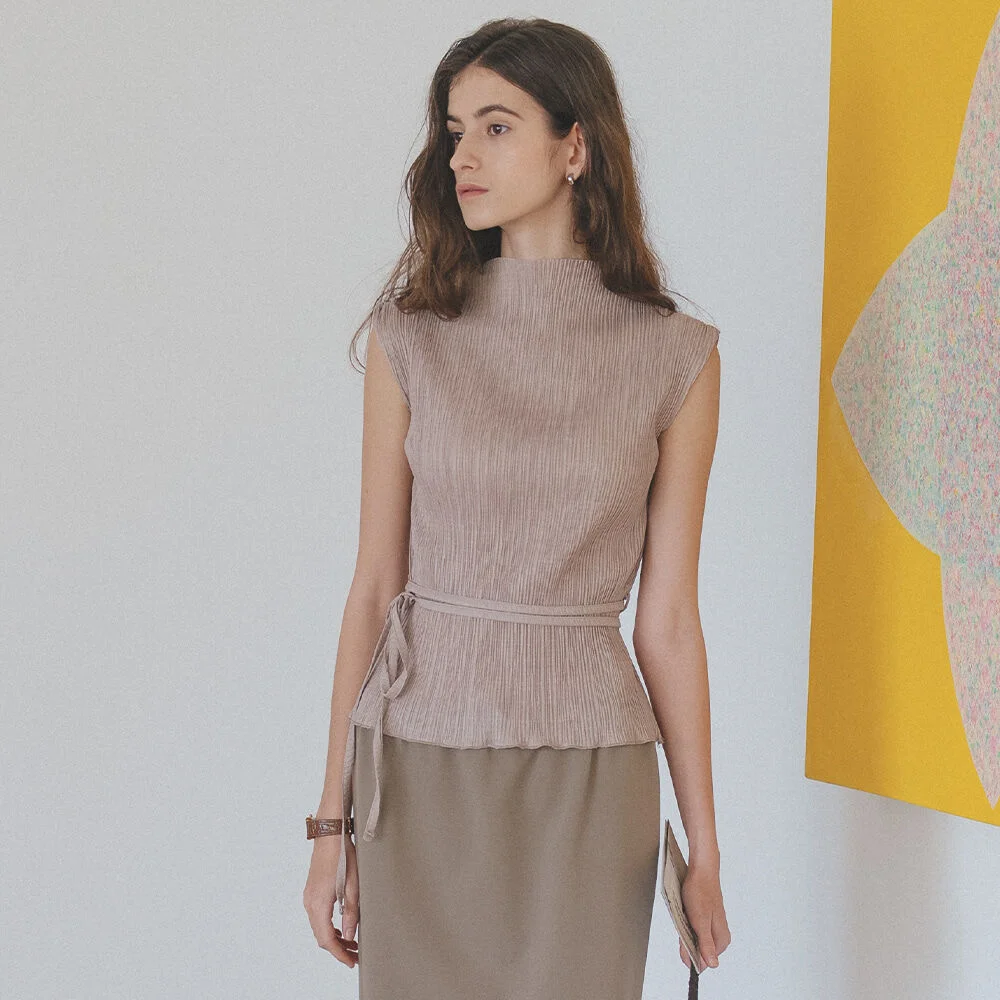 Tension sleeveless t-shirt _Beige