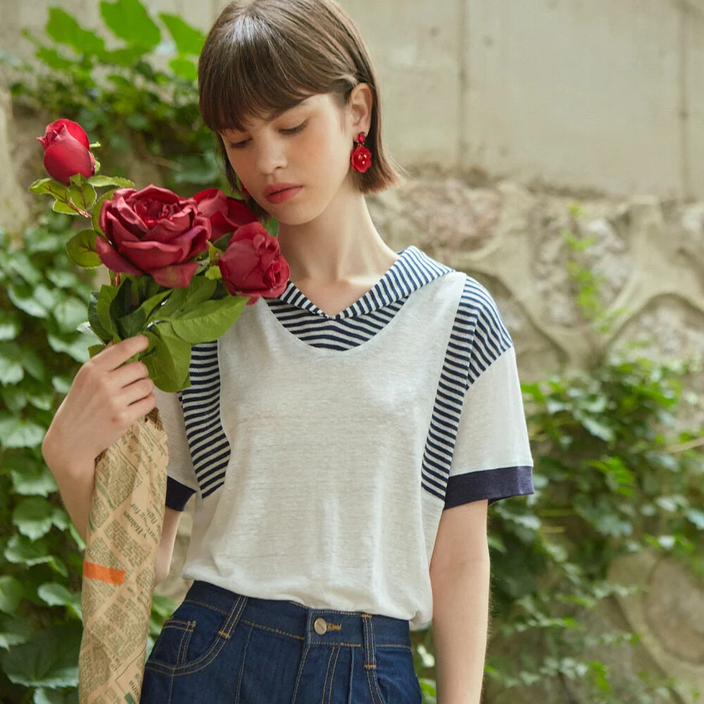 Stripe Sailor Collar T-shirt
