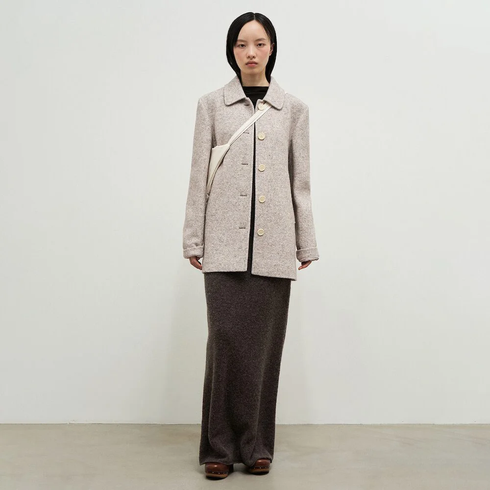 Melange Wool Blend Half Car Coat Ivory (AG4930A010)