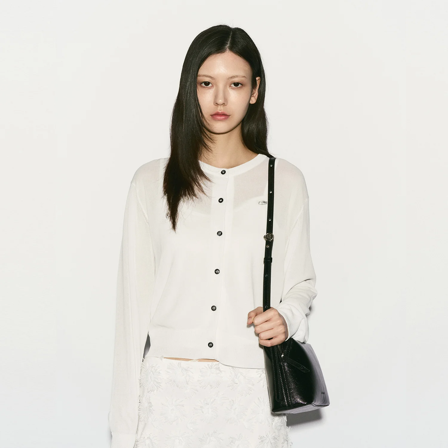 LOGO PLAQUE CARDIGAN WHITE