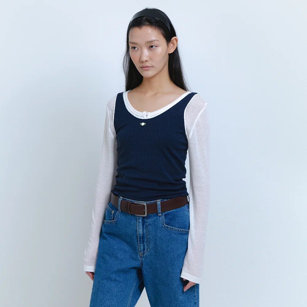 Nu henley neck T White
