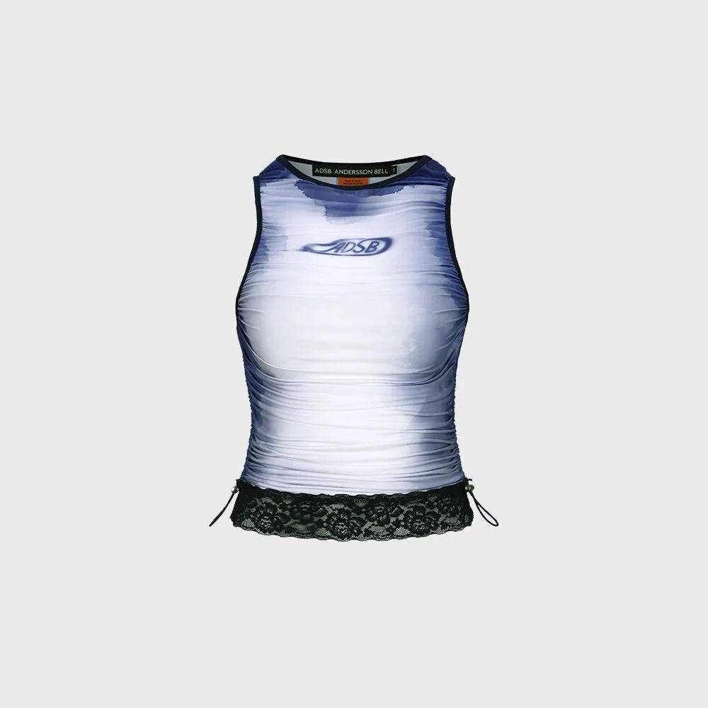 LISA WATERCOLOUR SPRAYED LOGO SHIRRING TOP atb1118w(NAVY)