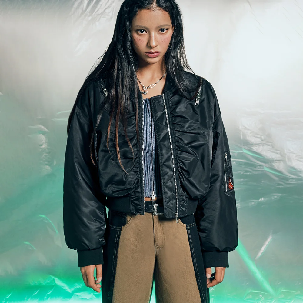 SHOULDER OPEN BOMBER JACKET BLACK BQ4WZ001