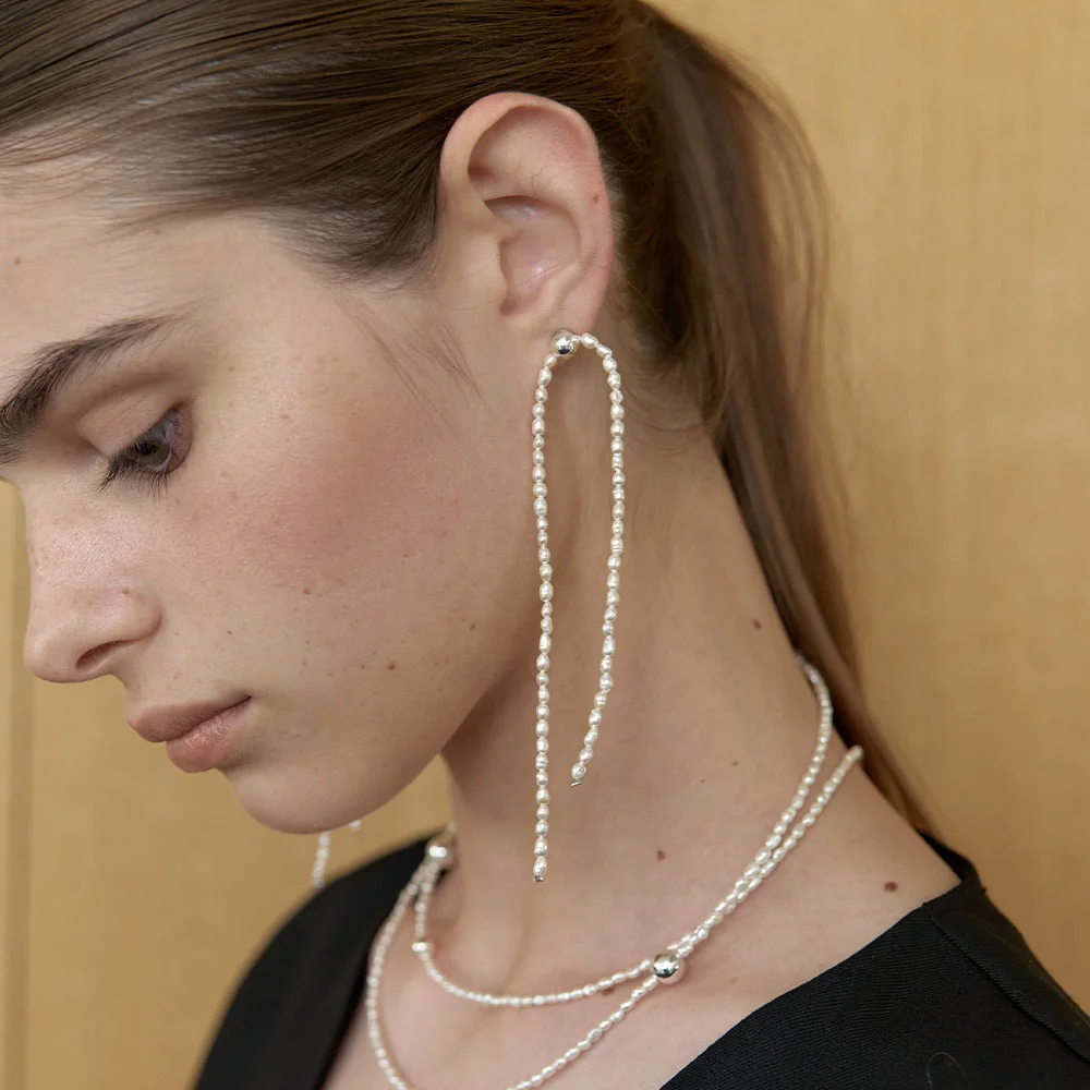 Shining Pearl Lace Earrings (L253MER040)