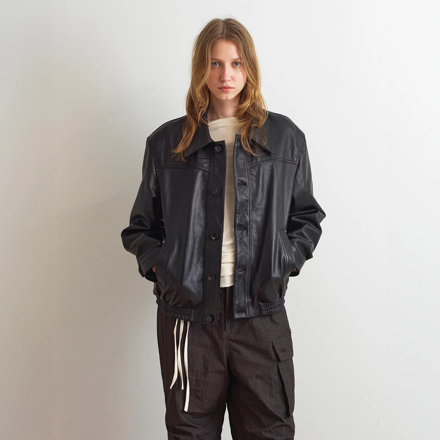 LEATHER BLOUSON JACKET - BLACK