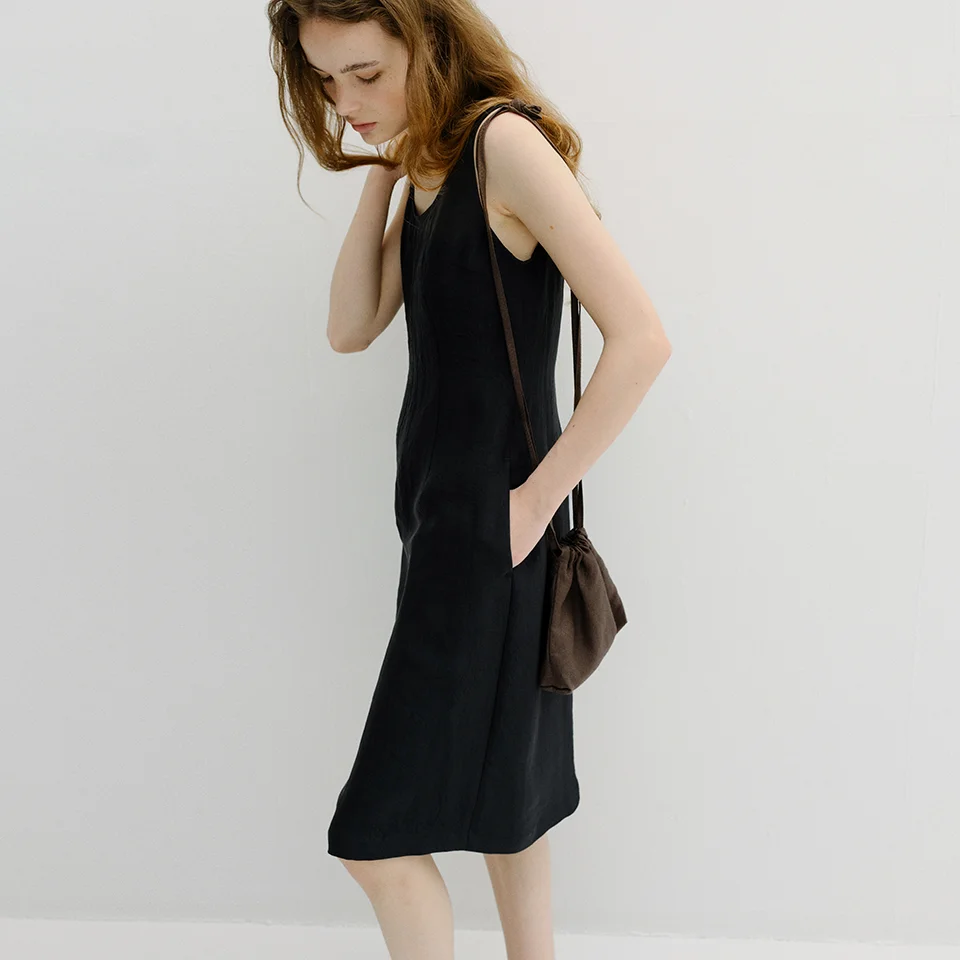 classic silky midi dress (black)