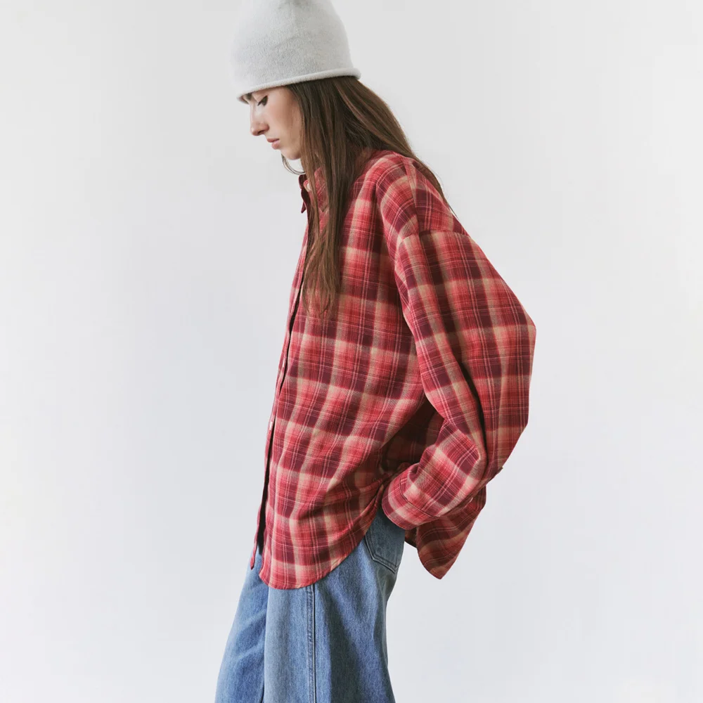 SITP5311 水洗 格紋 Shacket_Red