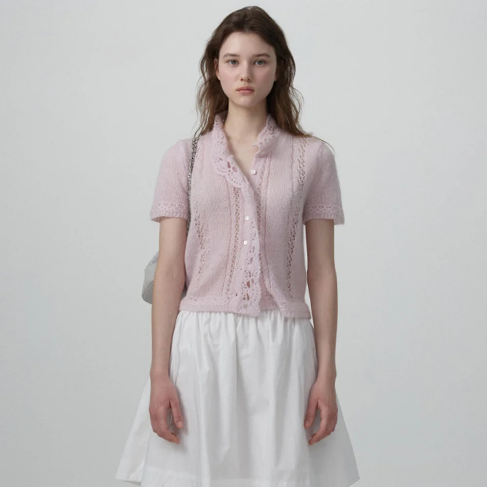 Hale Frill Mohair Half Cardigan_Lavender