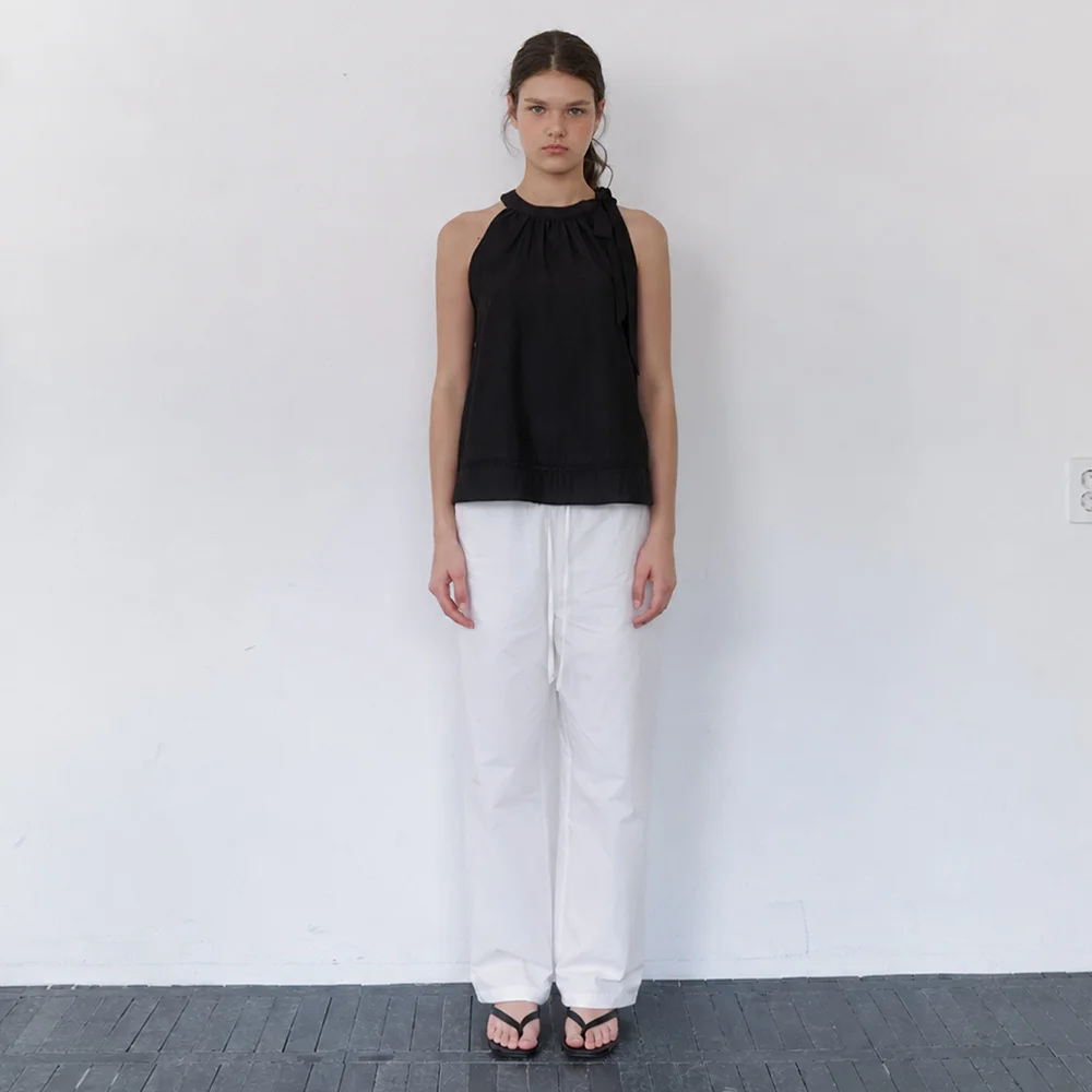 lace line nylon pants - off white