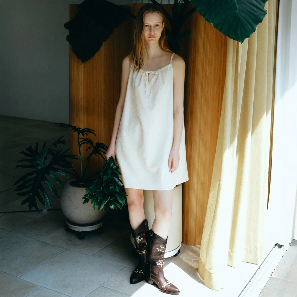 FLORAL DAISY SEERSUCKER MINI DRESS / BUTTER