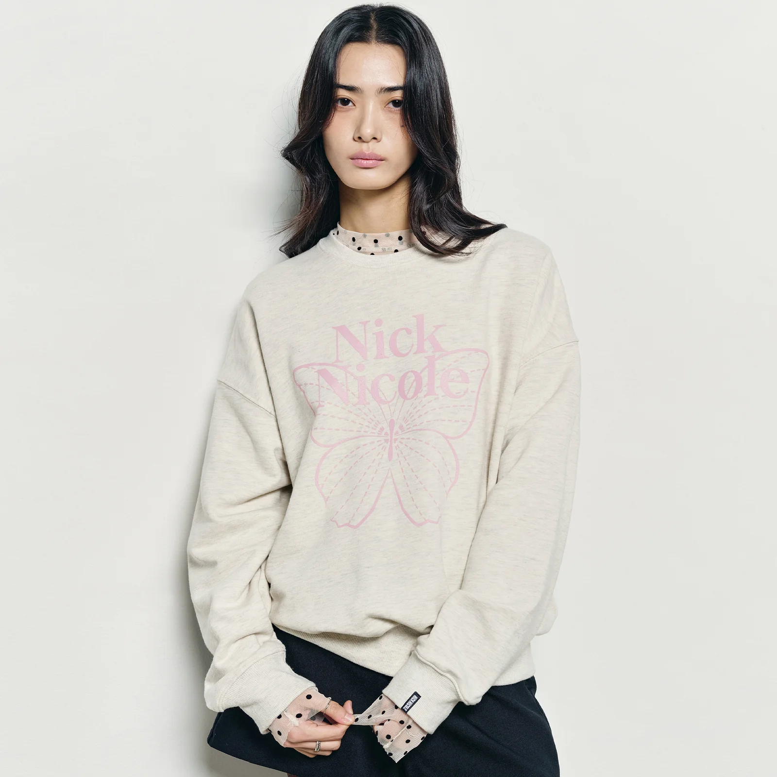 BUTTERFLY SIGNATURE SWEATSHIRT_OATMEAL PINK