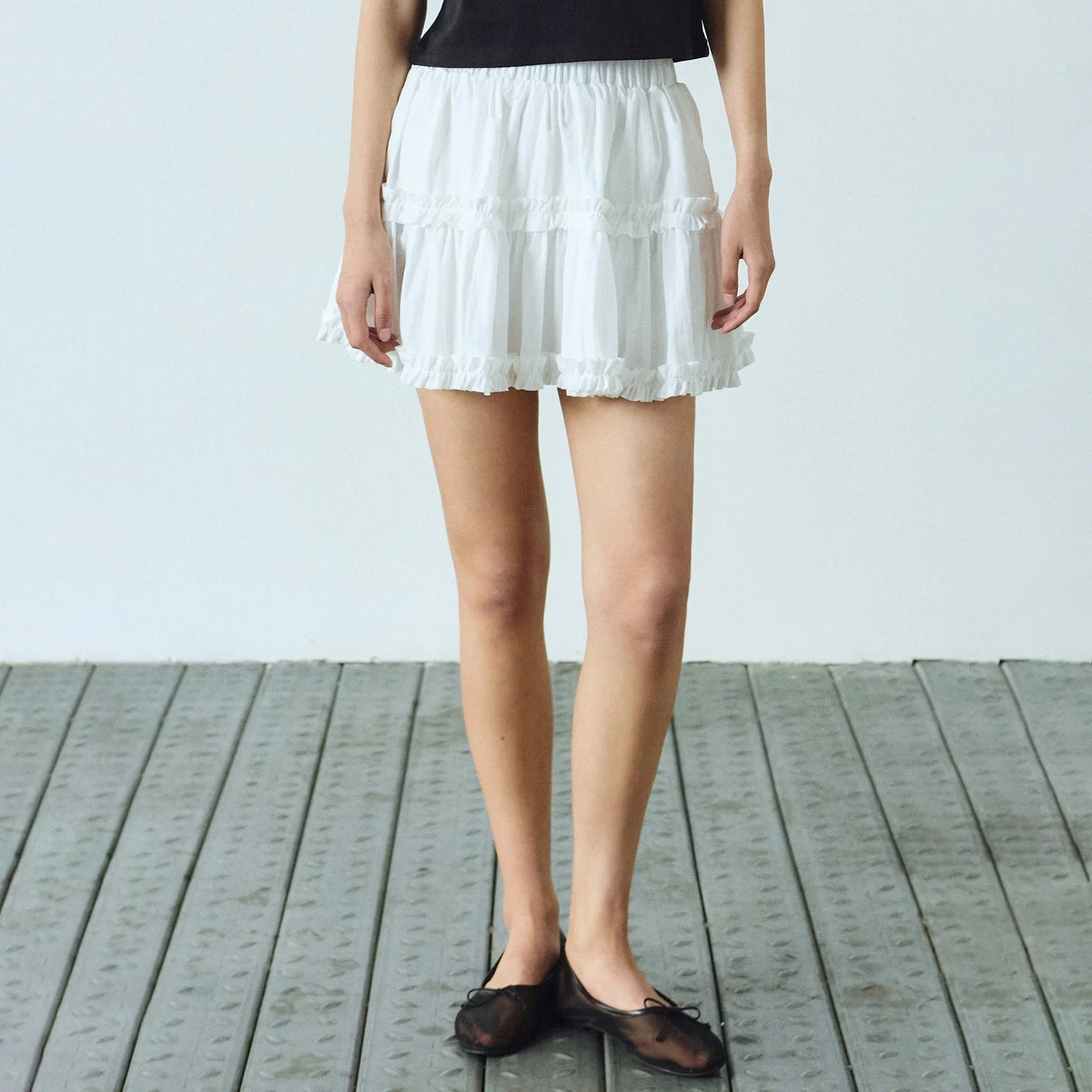 TRENDY RUFFLE MINI SKIRT_IVORY