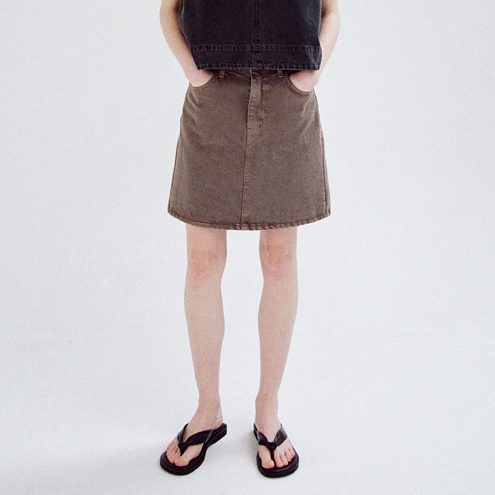 經典 牛仔 迷你 半身裙_vintage brown