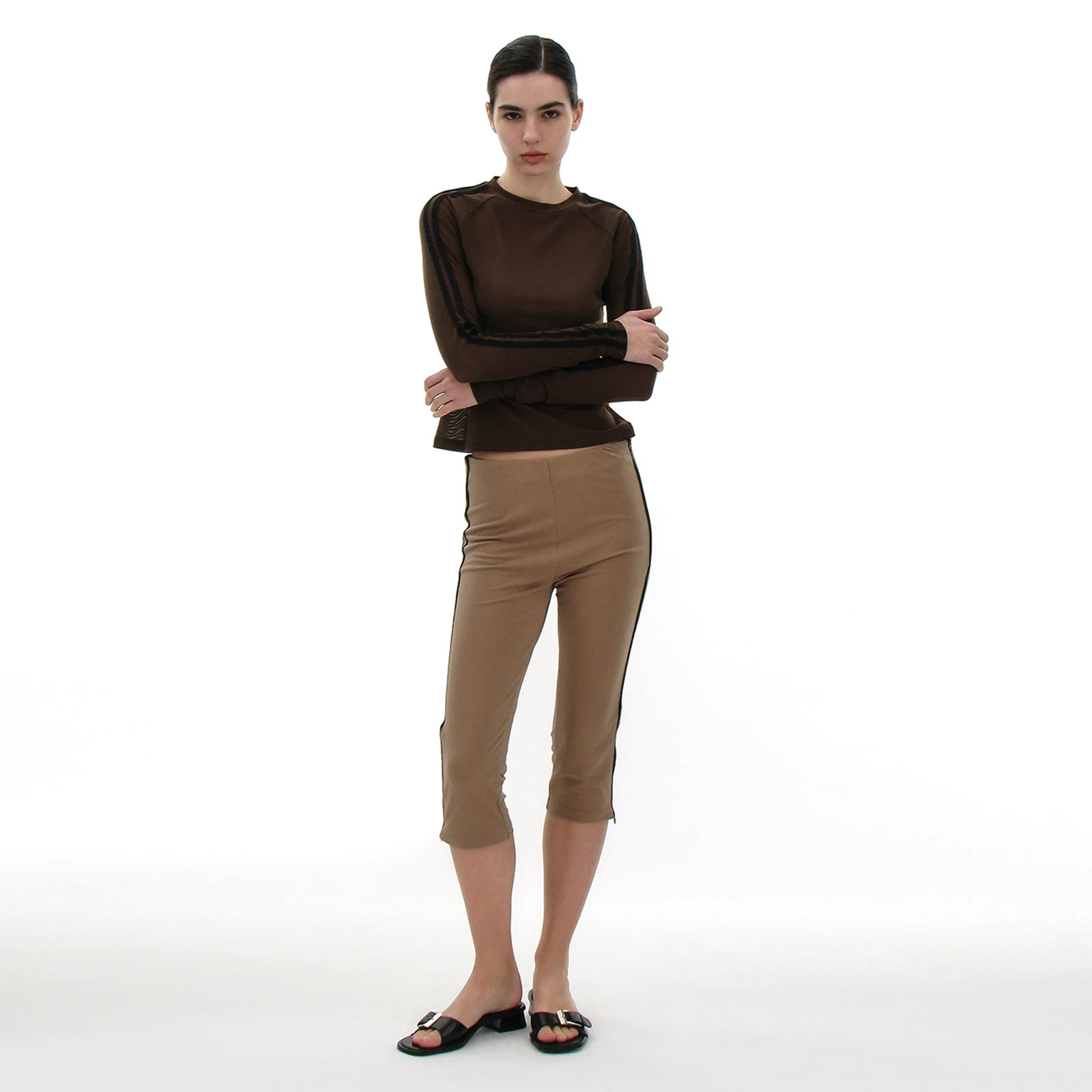 SIDE STRIPE POINTED LEGGINGS_BEIGE