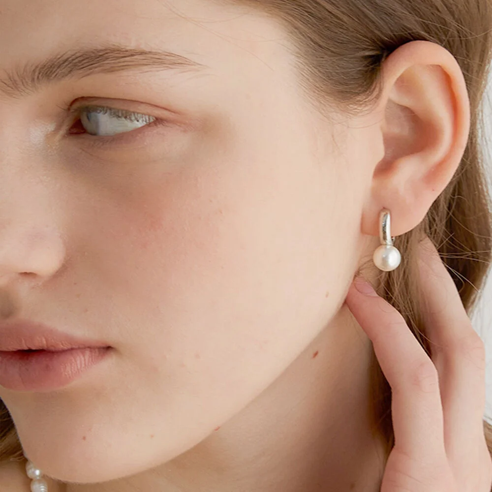 round ring drop pearl earrings (E008_silver)