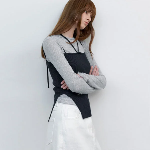 SHIRRING BUSTIER TIE KNIT (T-7256)