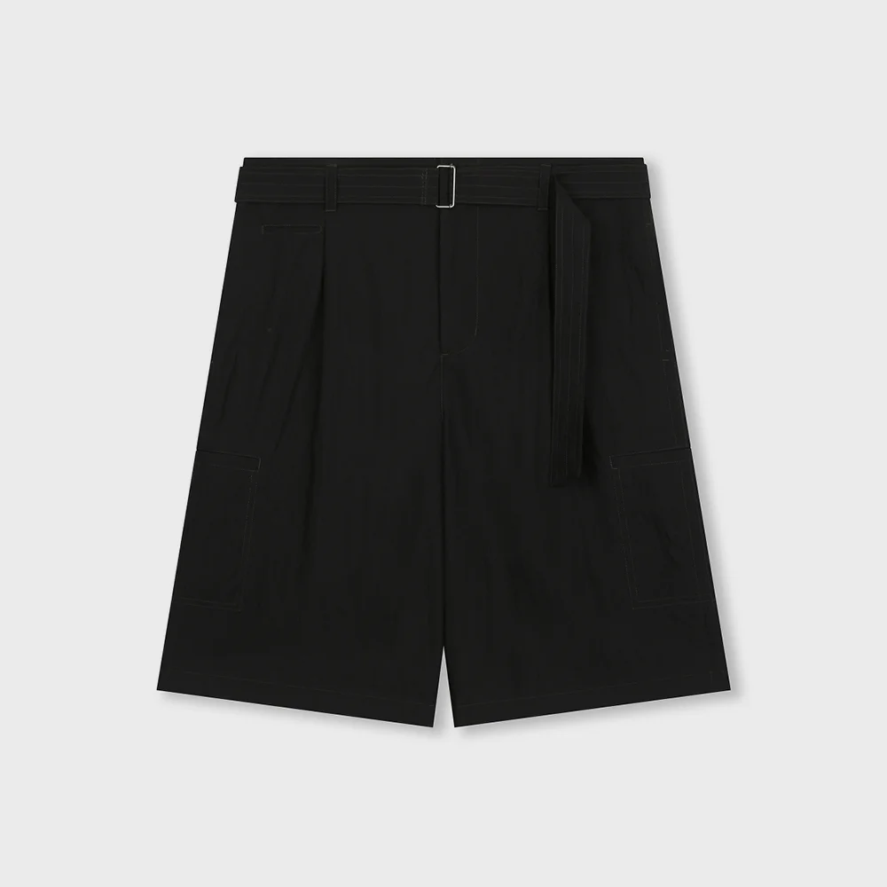 CRINKLE BELTED ONE TUCK SHORTS BLACK