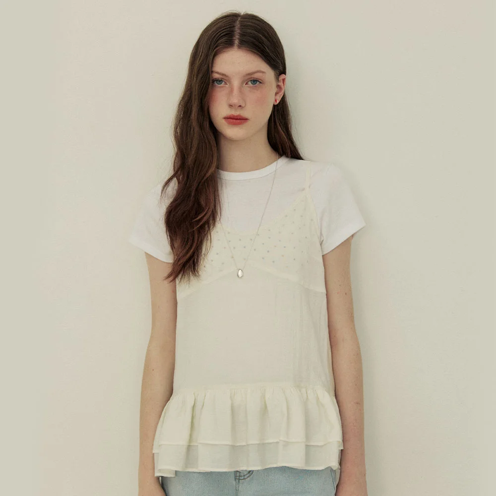 Mini dot frill bustier - ivory