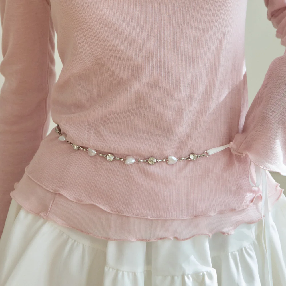 SWEET PEARL HEART BELT_SILVER