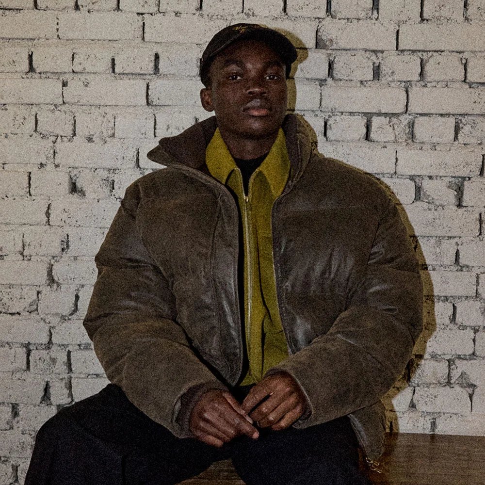 Vintage Faux Leather Padded Jacket 28(Brown)
