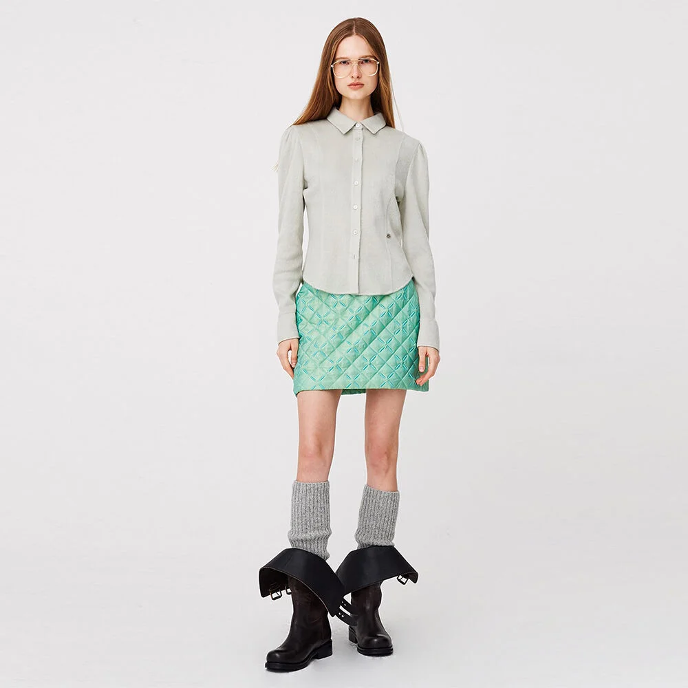 Argyle Quilting Low Mini Skirt / Mint