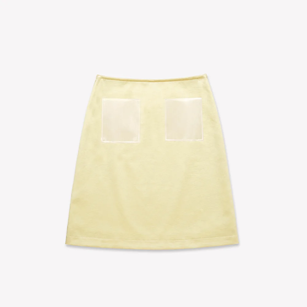 PVC POCKET MIDI SKIRT - LEMON