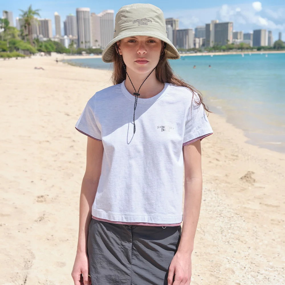 Small Wave Logo Layered Top - White Melange