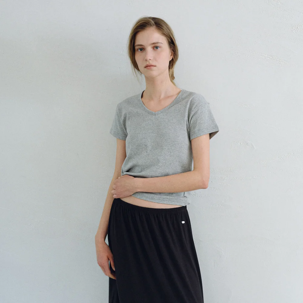 ESSENTIAL V-NECK T-SHIRTS_MELANGE GREY